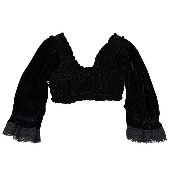 NWT FREE PEOPLE Two Piece Velvet Smocked Skirt And Ruffle Puff Sleeve Top SMALL - Picture 3 of 10